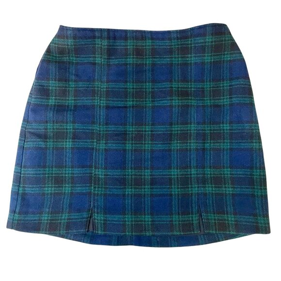 Hollister Plaid Ultra Hi Rise Mini Skirt A-line Lined Preppy Blue Green Y2K M - Picture 2 of 15